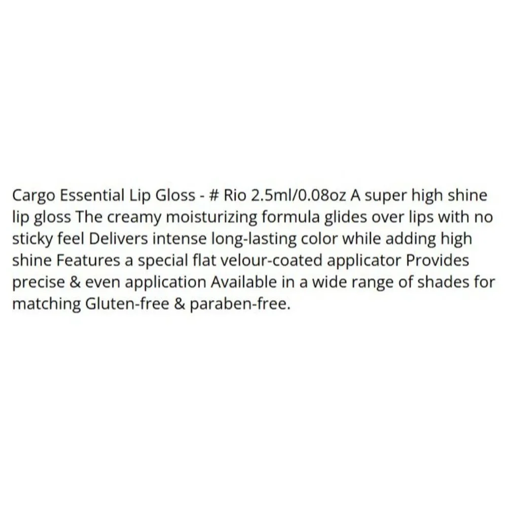 Cargo Essential Lip Gloss Rio Red High Shine Long-Lasting Moisturizing Formula
